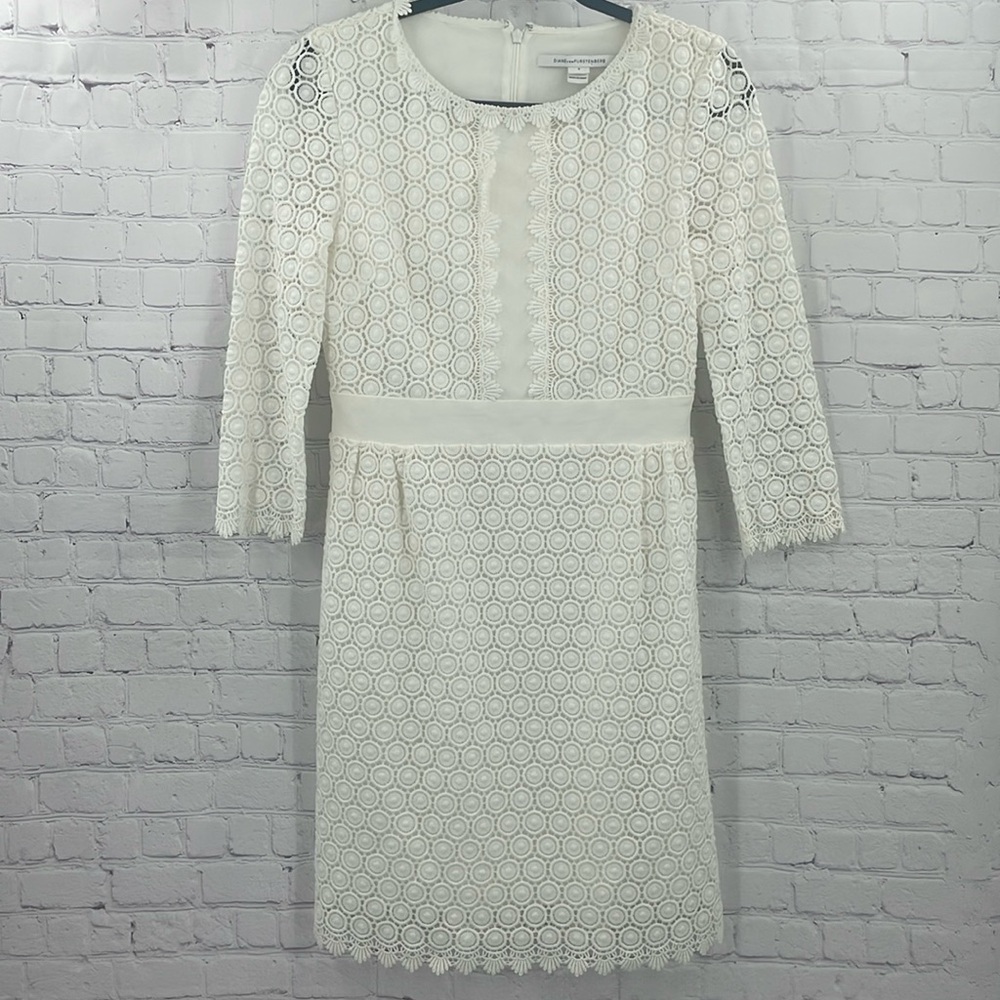 DVF Nolly Crochet Diane Von Furtstenbuerg White Lace 100% Cotton Wedding sz 6